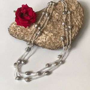 3 strand freshwater pearl w/ glass beads necklace